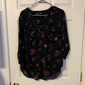 Torrid Black Blouse with Colorful Star Pattern